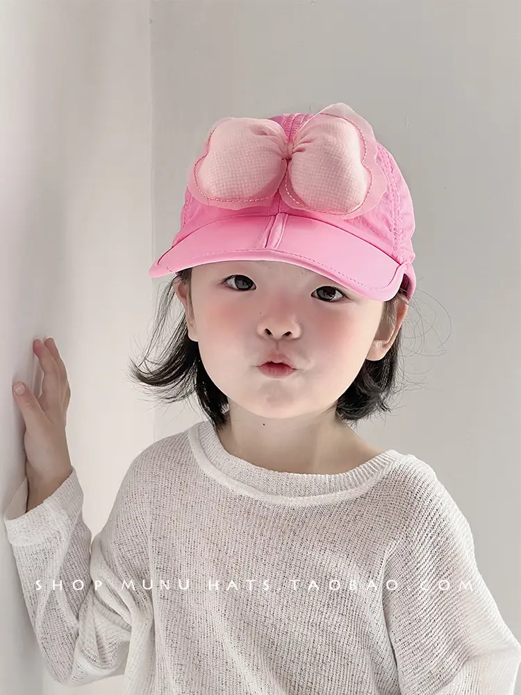 Children's Pink Bowknot Cap Large Bristle Sunshade Hat — feature 11