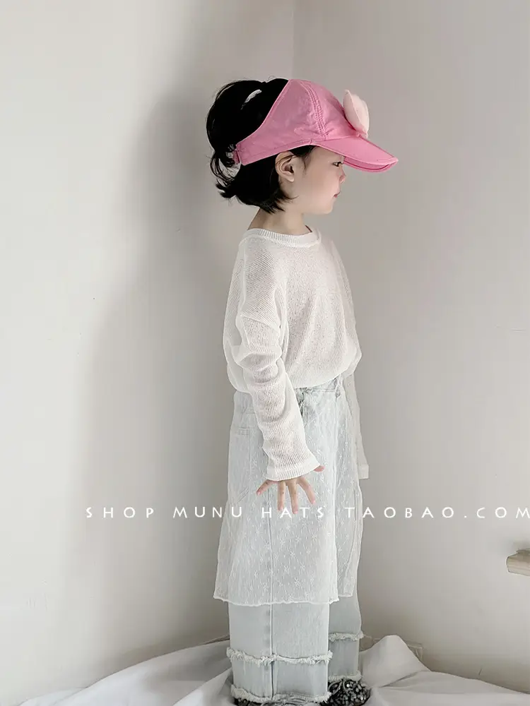 Children's Pink Bowknot Cap Large Bristle Sunshade Hat — feature 13