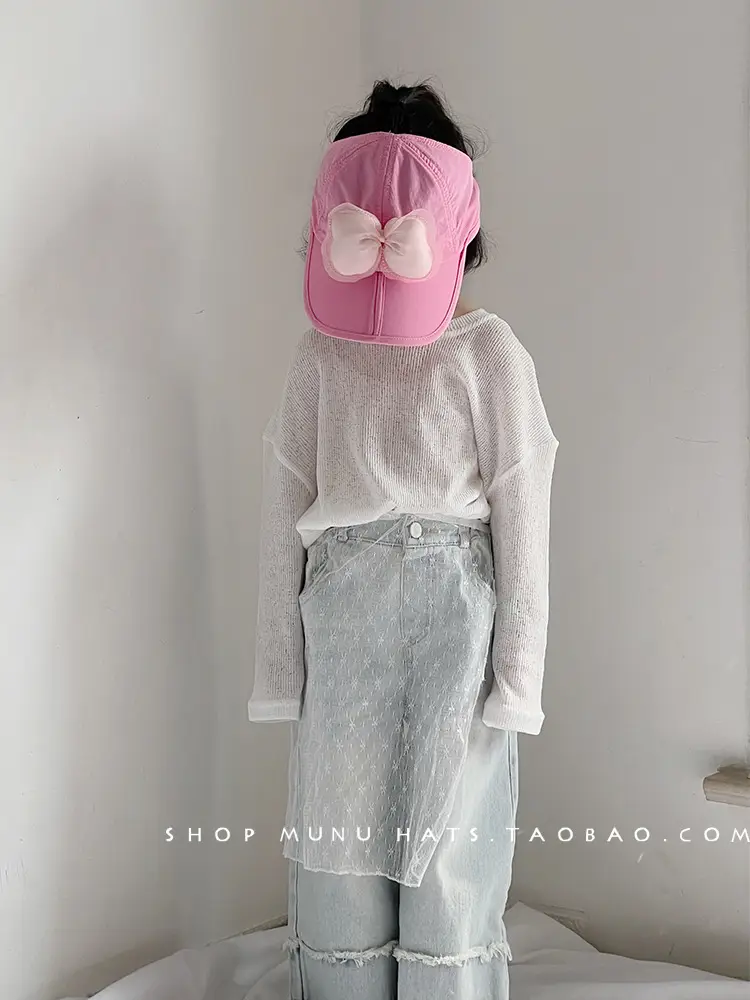 Children's Pink Bowknot Cap Large Bristle Sunshade Hat — feature 15