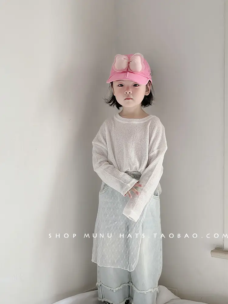 Children's Pink Bowknot Cap Large Bristle Sunshade Hat — feature 7