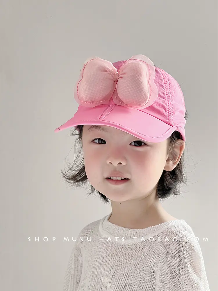 Children's Pink Bowknot Cap Large Bristle Sunshade Hat — feature 9