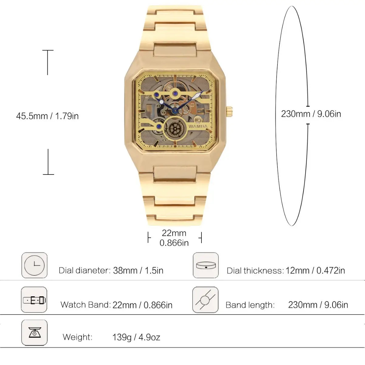 Men's Gold Skeleton Watch with Quartz Movement - Image 10