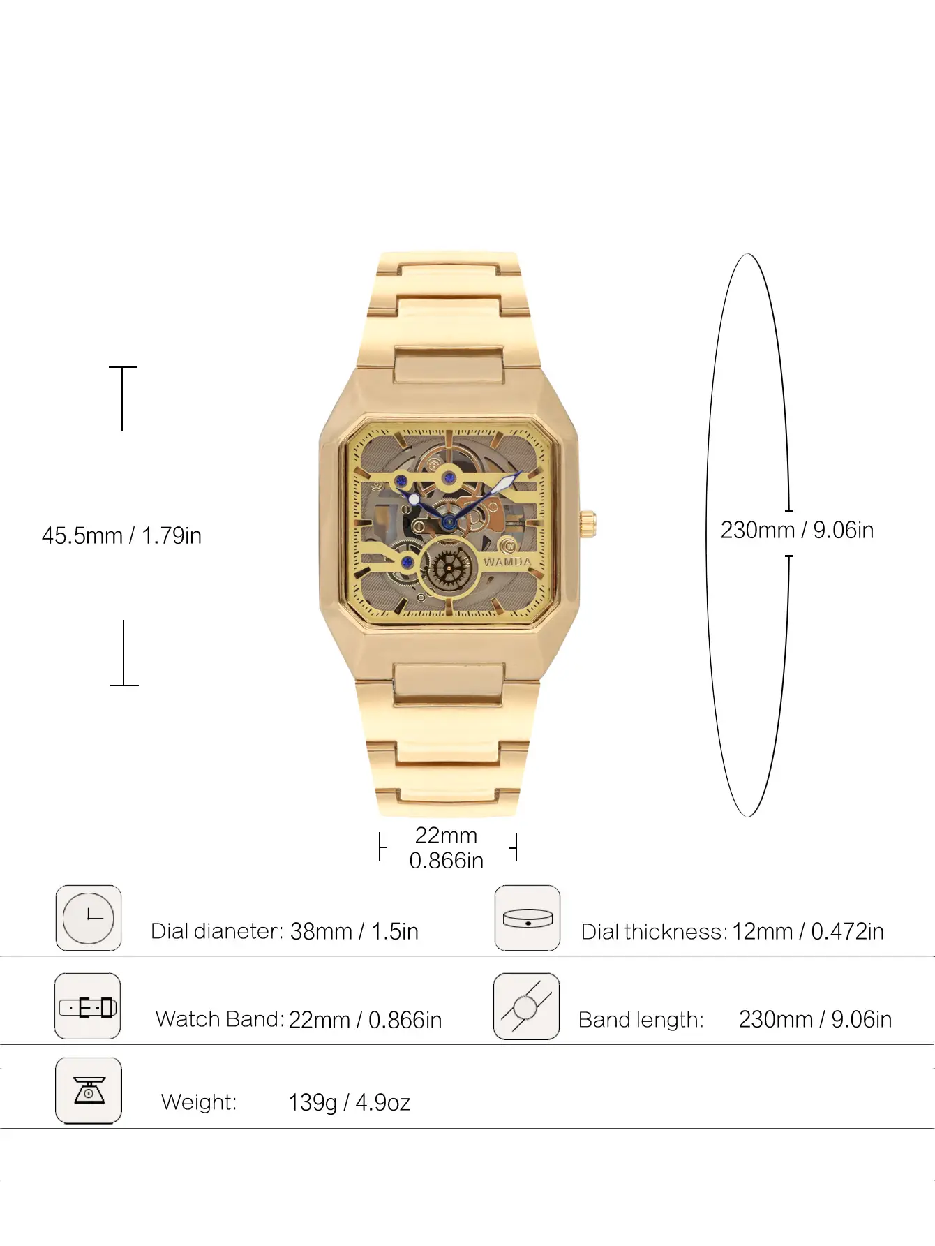 Men's Gold Skeleton Watch with Quartz Movement — feature 1
