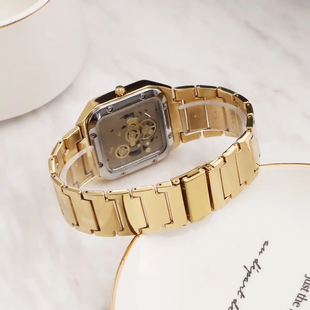 Men's Gold Skeleton Watch with Quartz Movement — feature 13