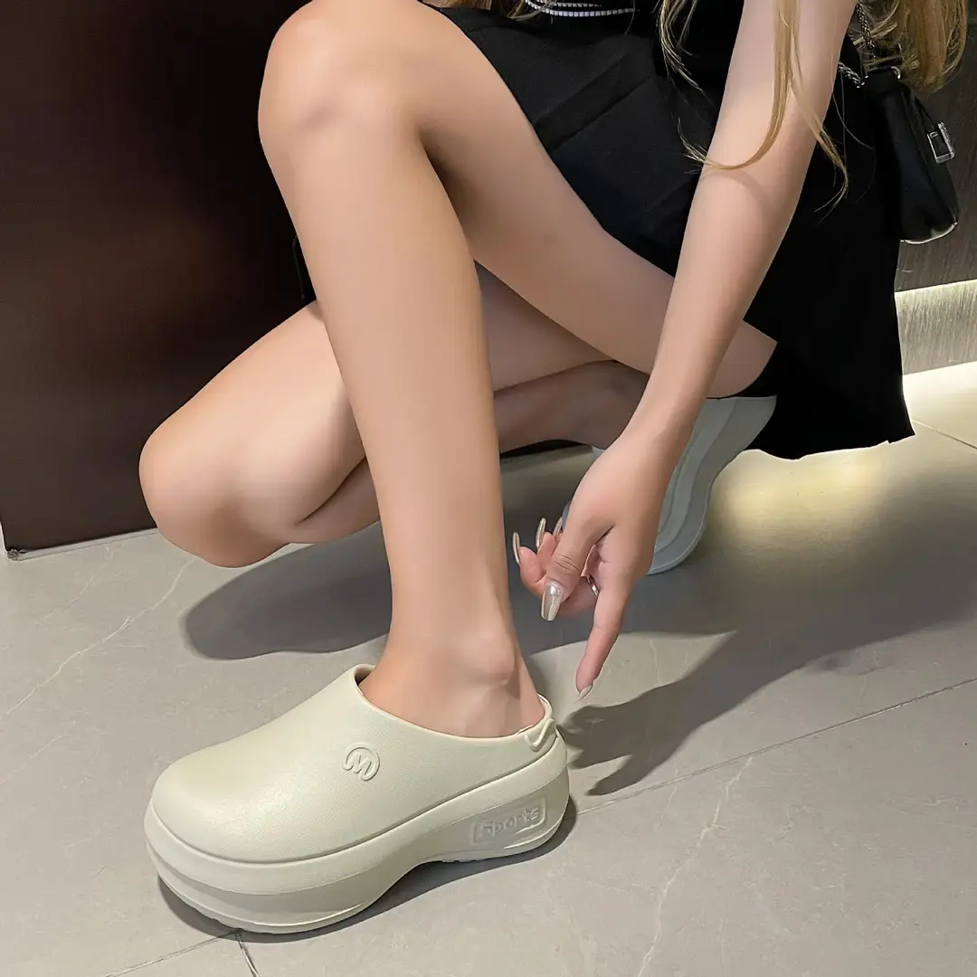 Thick-soled Baotou Half Slippers Women's Outer Wear 2024 New Arrival Lightweight Non-slip Waterproof Heightened Chef Shoes Ins Hole Shoes - Image 5