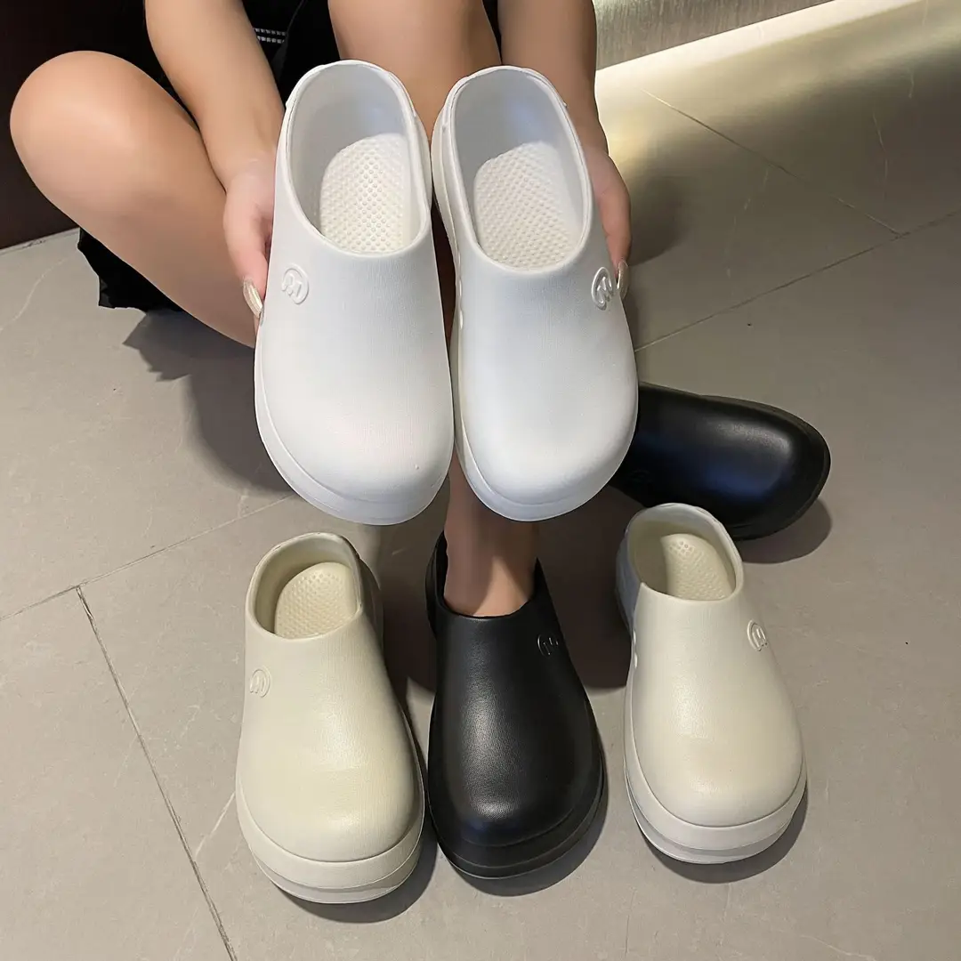 Thick-soled Baotou Half Slippers Women's Outer Wear 2024 New Arrival Lightweight Non-slip Waterproof Heightened Chef Shoes Ins Hole Shoes - Image 6
