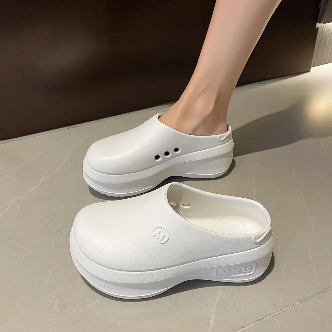 Thick-soled Baotou Half Slippers Women's Outer Wear 2024 New Arrival Lightweight Non-slip Waterproof Heightened Chef Shoes Ins Hole Shoes - Image 7