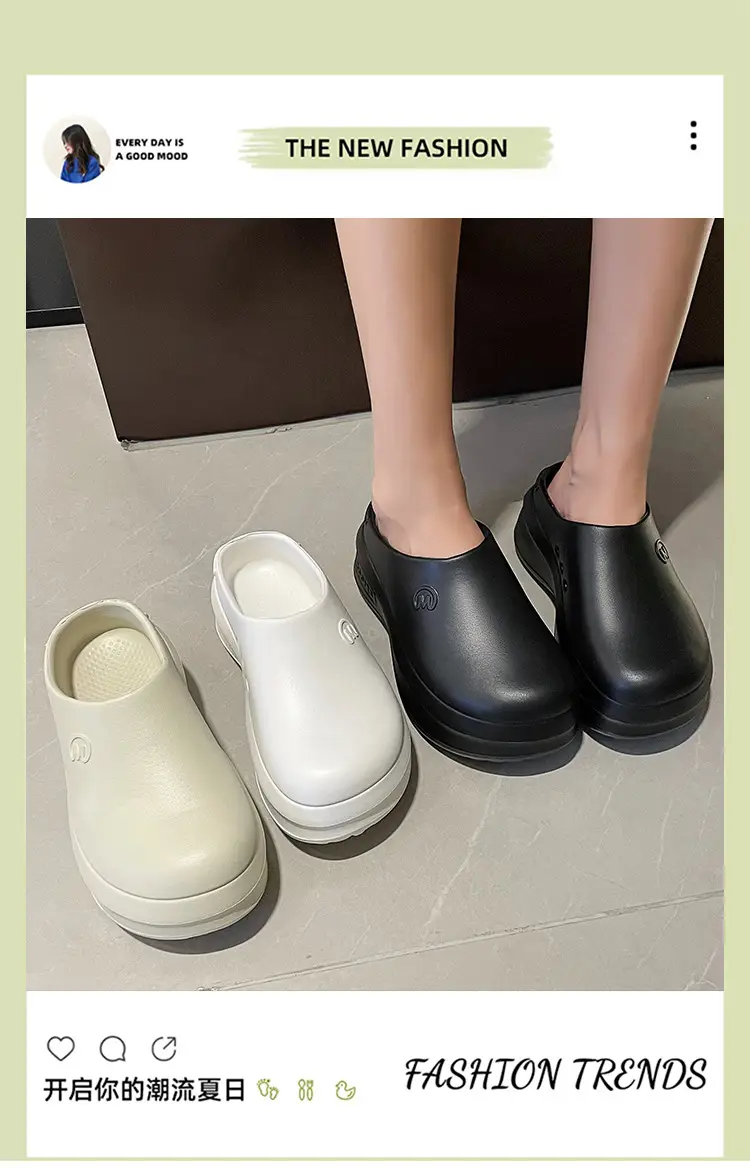 Thick-soled Baotou Half Slippers Women's Outer Wear 2024 New Arrival Lightweight Non-slip Waterproof Heightened Chef Shoes Ins Hole Shoes — feature 1