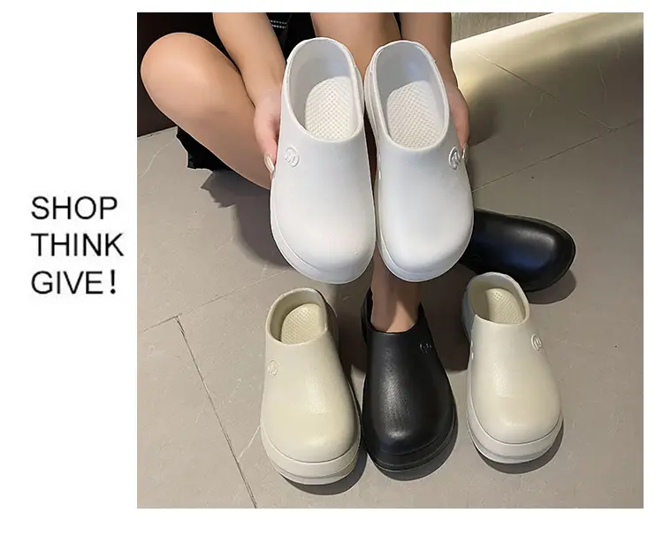Thick-soled Baotou Half Slippers Women's Outer Wear 2024 New Arrival Lightweight Non-slip Waterproof Heightened Chef Shoes Ins Hole Shoes — feature 10