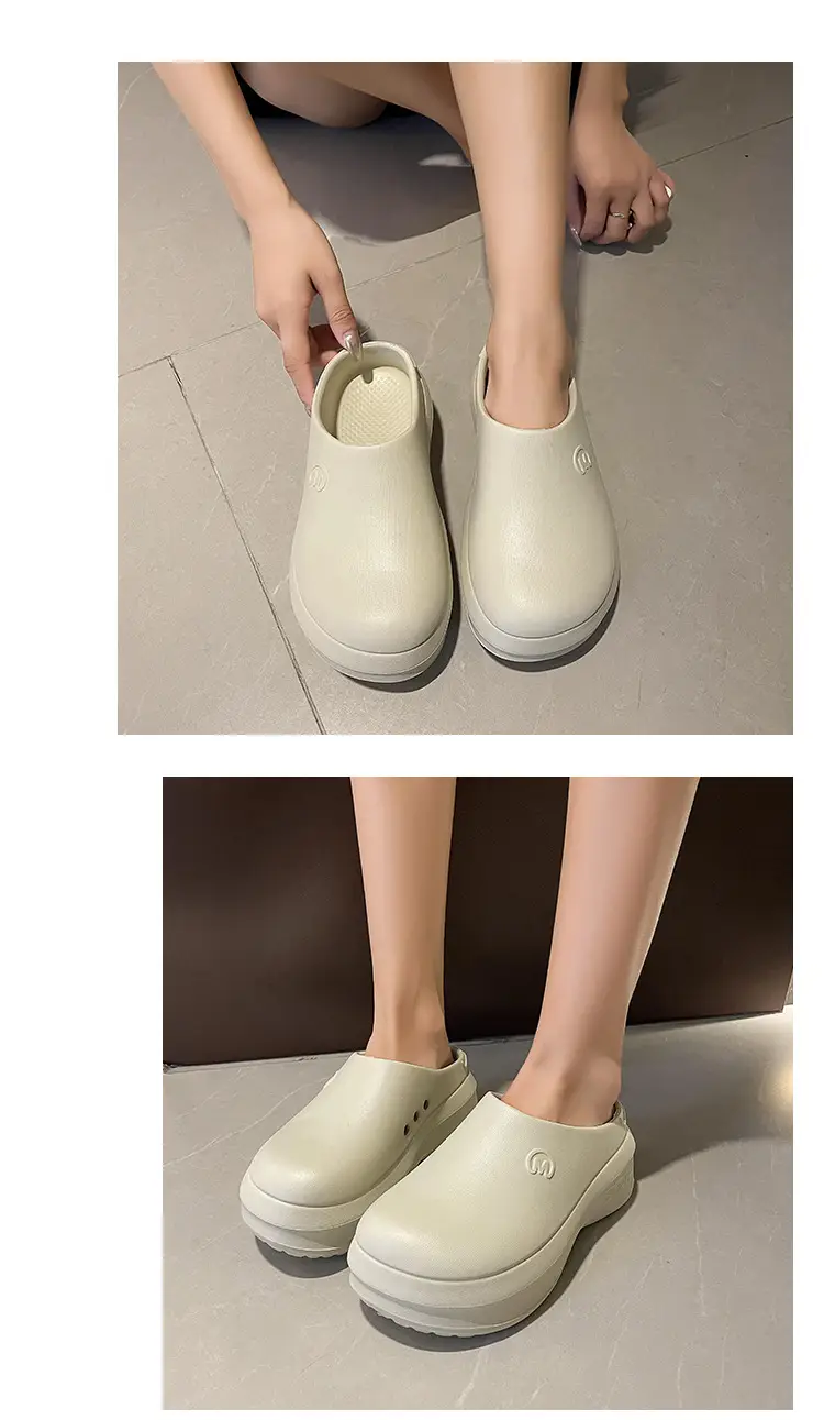 Thick-soled Baotou Half Slippers Women's Outer Wear 2024 New Arrival Lightweight Non-slip Waterproof Heightened Chef Shoes Ins Hole Shoes — feature 11