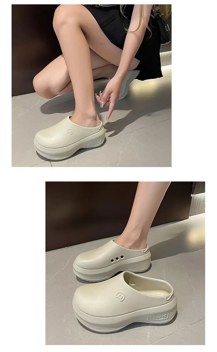 Thick-soled Baotou Half Slippers Women's Outer Wear 2024 New Arrival Lightweight Non-slip Waterproof Heightened Chef Shoes Ins Hole Shoes — feature 12