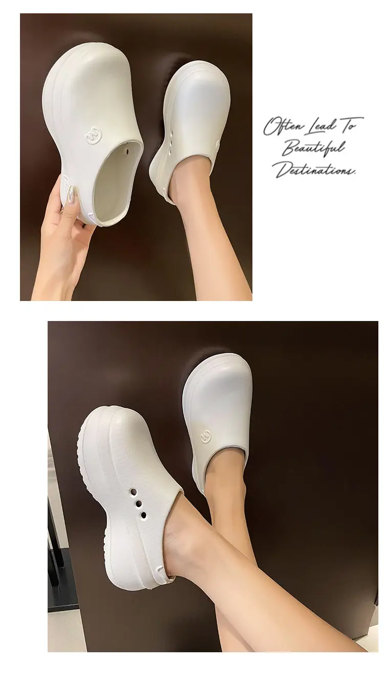 Thick-soled Baotou Half Slippers Women's Outer Wear 2024 New Arrival Lightweight Non-slip Waterproof Heightened Chef Shoes Ins Hole Shoes — feature 13