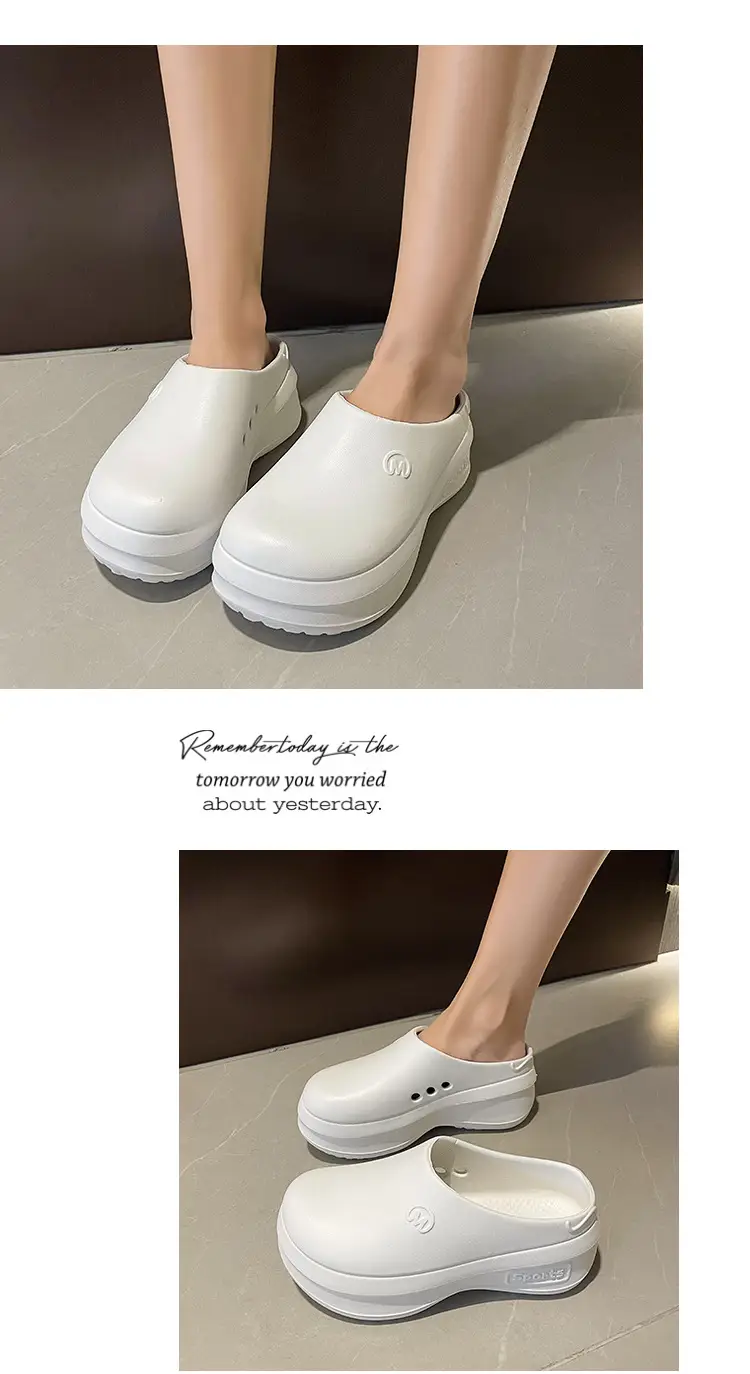 Thick-soled Baotou Half Slippers Women's Outer Wear 2024 New Arrival Lightweight Non-slip Waterproof Heightened Chef Shoes Ins Hole Shoes — feature 14
