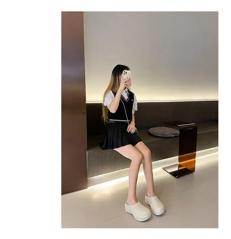 Thick-soled Baotou Half Slippers Women's Outer Wear 2024 New Arrival Lightweight Non-slip Waterproof Heightened Chef Shoes Ins Hole Shoes — feature 16