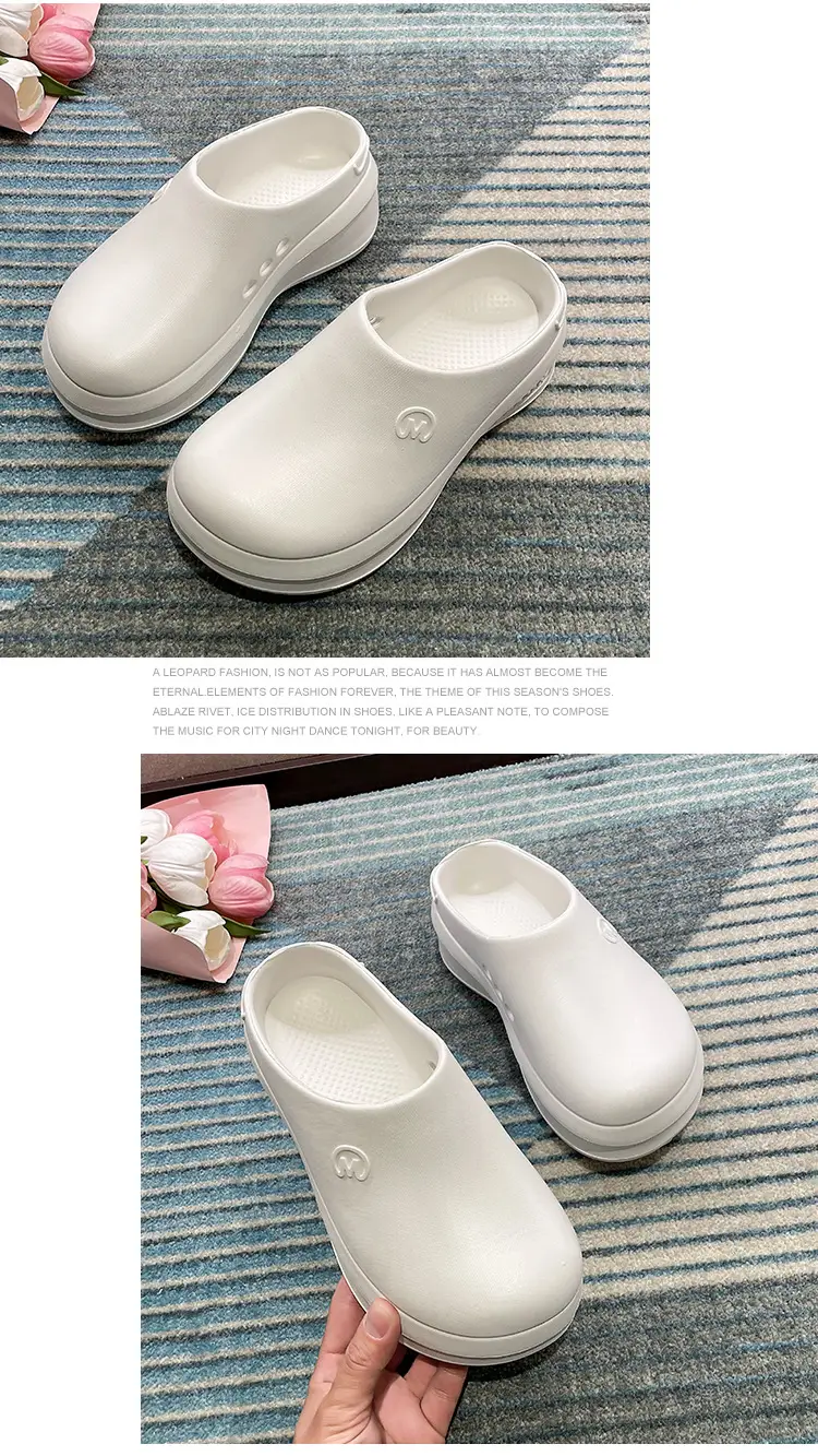 Thick-soled Baotou Half Slippers Women's Outer Wear 2024 New Arrival Lightweight Non-slip Waterproof Heightened Chef Shoes Ins Hole Shoes — feature 19