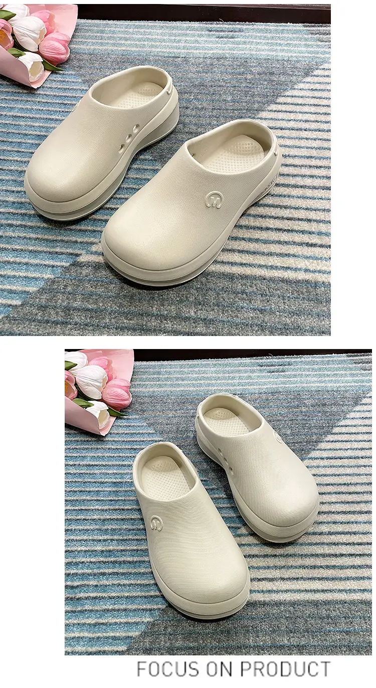 Thick-soled Baotou Half Slippers Women's Outer Wear 2024 New Arrival Lightweight Non-slip Waterproof Heightened Chef Shoes Ins Hole Shoes — feature 20
