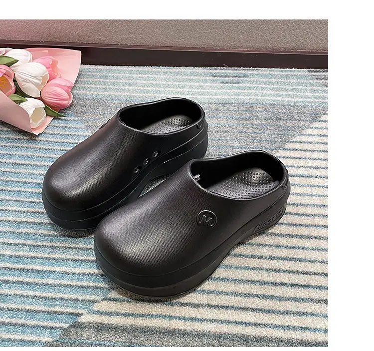 Thick-soled Baotou Half Slippers Women's Outer Wear 2024 New Arrival Lightweight Non-slip Waterproof Heightened Chef Shoes Ins Hole Shoes — feature 21