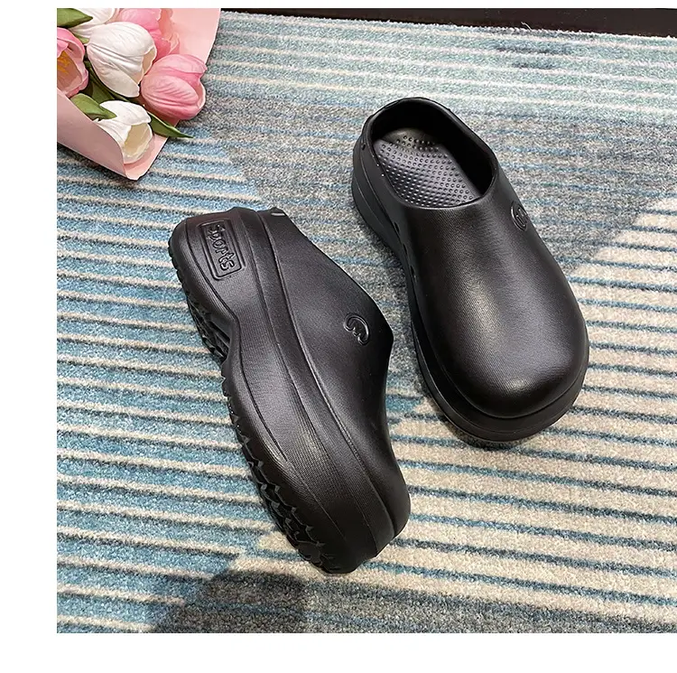 Thick-soled Baotou Half Slippers Women's Outer Wear 2024 New Arrival Lightweight Non-slip Waterproof Heightened Chef Shoes Ins Hole Shoes — feature 22