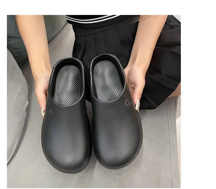 Thick-soled Baotou Half Slippers Women's Outer Wear 2024 New Arrival Lightweight Non-slip Waterproof Heightened Chef Shoes Ins Hole Shoes — feature 23