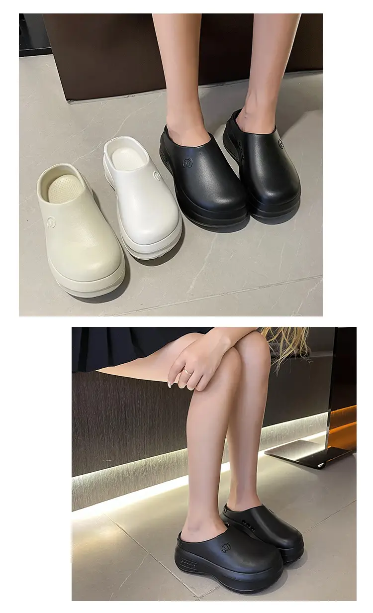 Thick-soled Baotou Half Slippers Women's Outer Wear 2024 New Arrival Lightweight Non-slip Waterproof Heightened Chef Shoes Ins Hole Shoes — feature 9