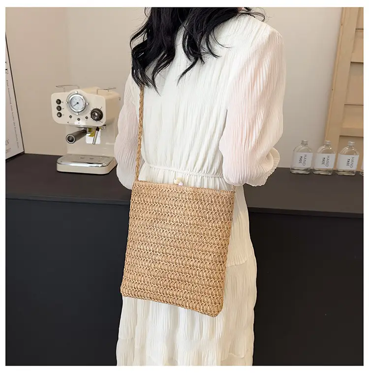 Women Woven Straw Shoulder Bag Large Capacity Beige — feature 11