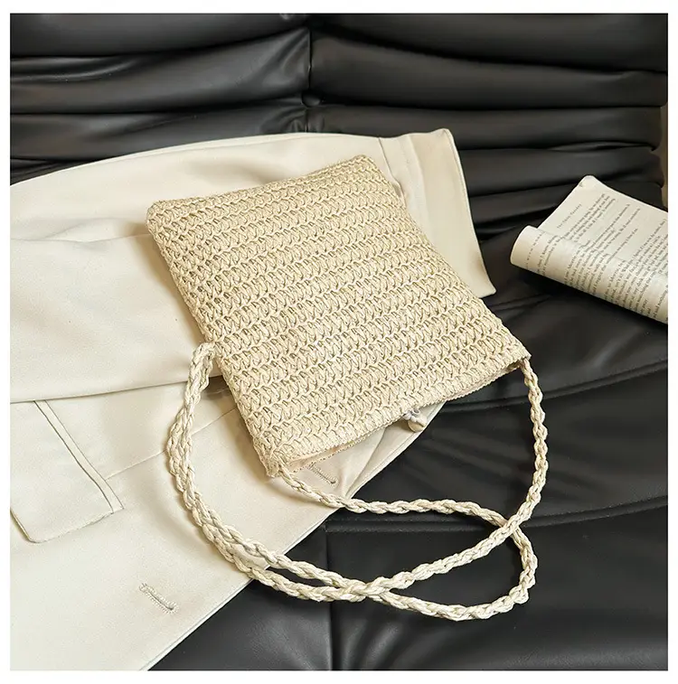 Women Woven Straw Shoulder Bag Large Capacity Beige — feature 17