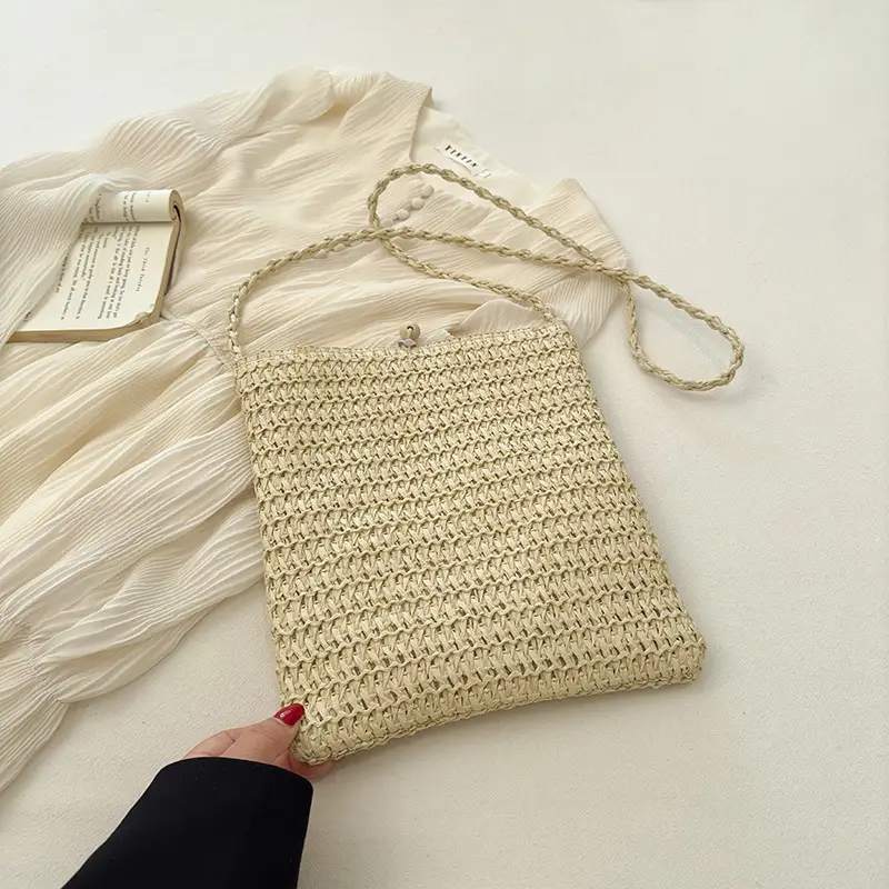 Women Woven Straw Shoulder Bag Large Capacity Beige