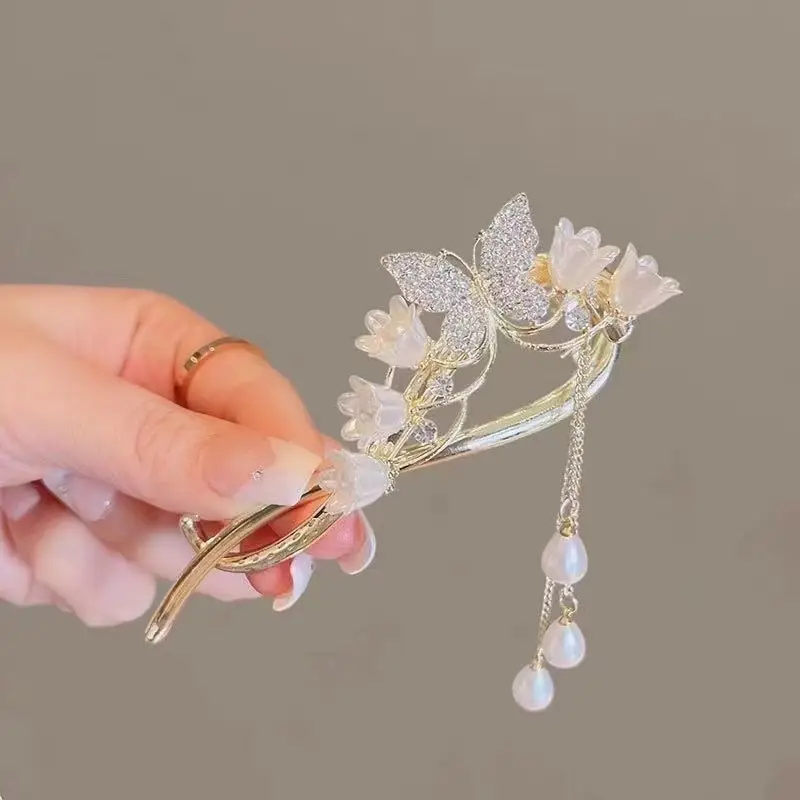 Suzuki Orchid Tassel Hair Clip Pearl Diamond Clip - Image 10
