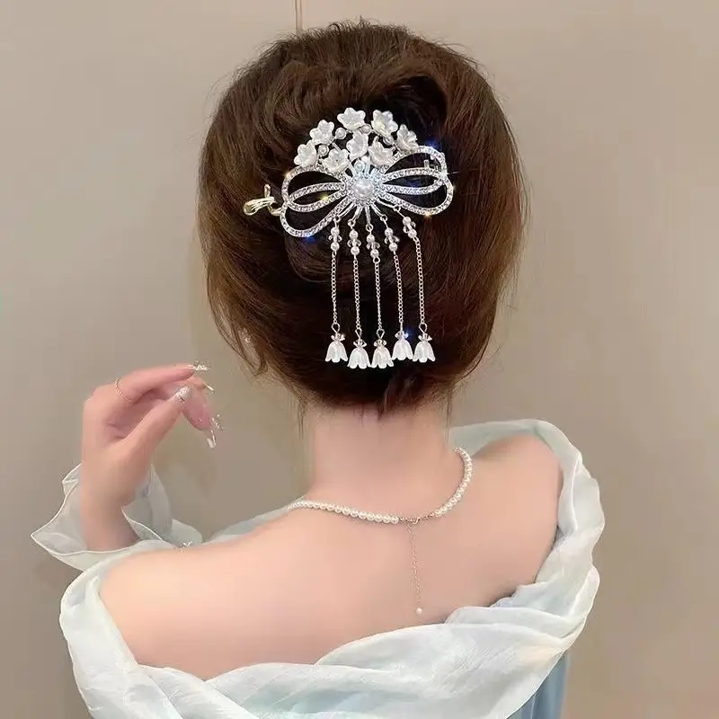 Suzuki Orchid Tassel Hair Clip Pearl Diamond Clip - Image 3
