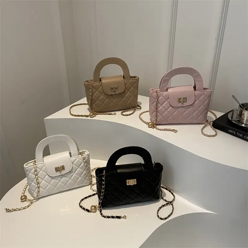 Pink Rhombic Chain Embroidery Shoulder Bag for Women - Image 8