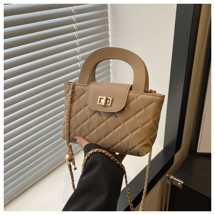 Pink Rhombic Chain Embroidery Shoulder Bag for Women — feature 20