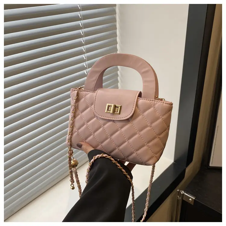 Pink Rhombic Chain Embroidery Shoulder Bag for Women — feature 21