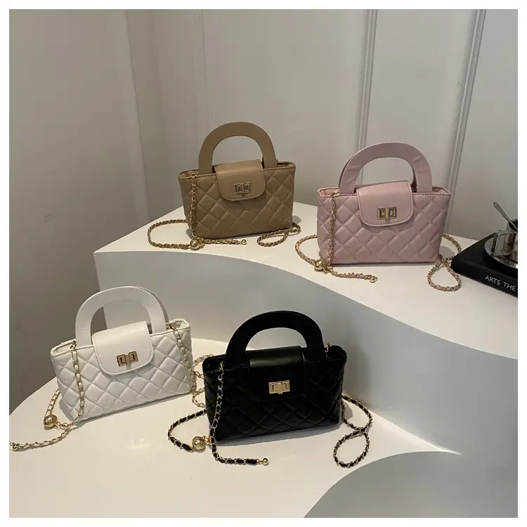 Pink Rhombic Chain Embroidery Shoulder Bag for Women — feature 22