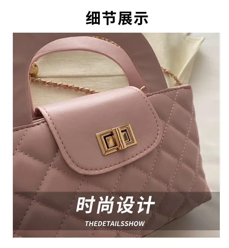 Pink Rhombic Chain Embroidery Shoulder Bag for Women — feature 4