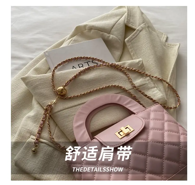 Pink Rhombic Chain Embroidery Shoulder Bag for Women — feature 5