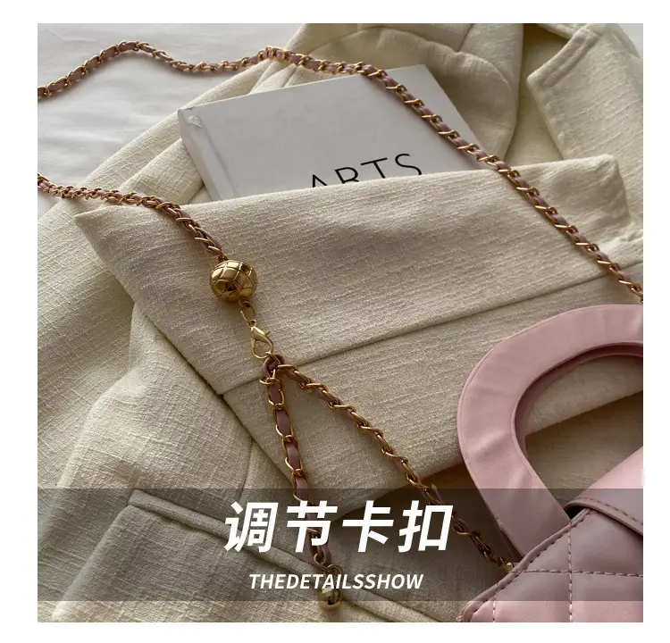 Pink Rhombic Chain Embroidery Shoulder Bag for Women — feature 6