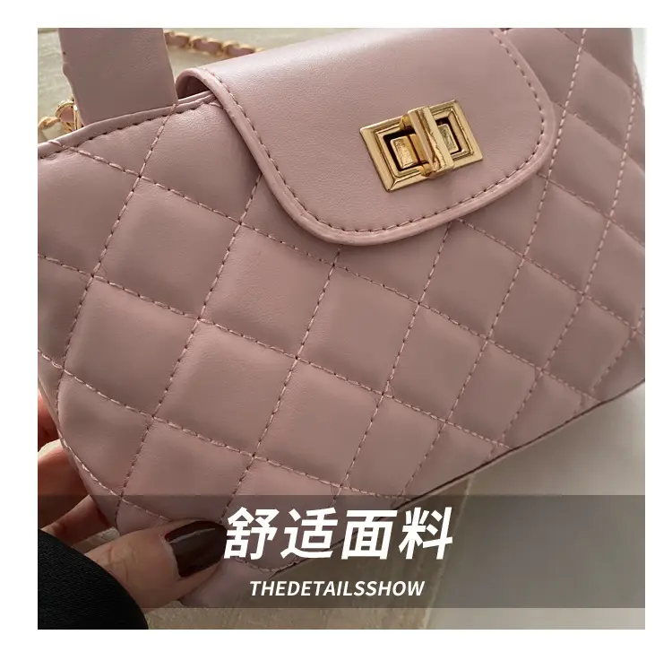 Pink Rhombic Chain Embroidery Shoulder Bag for Women — feature 7