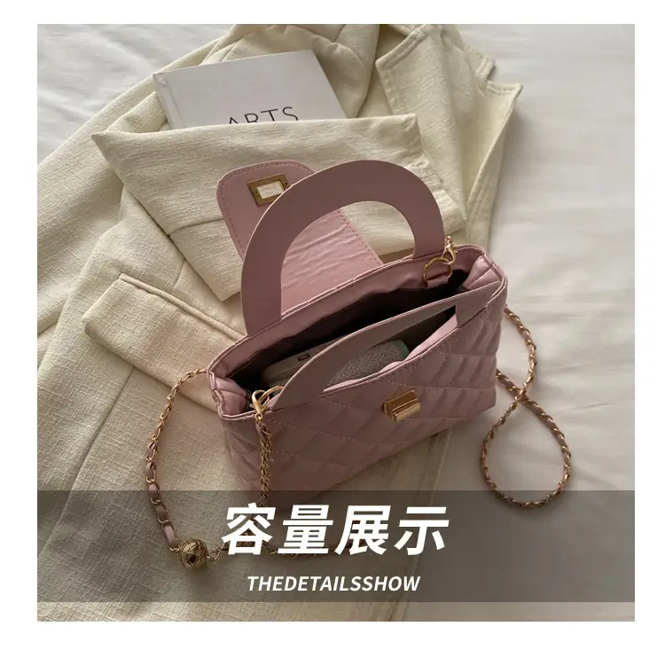 Pink Rhombic Chain Embroidery Shoulder Bag for Women — feature 8