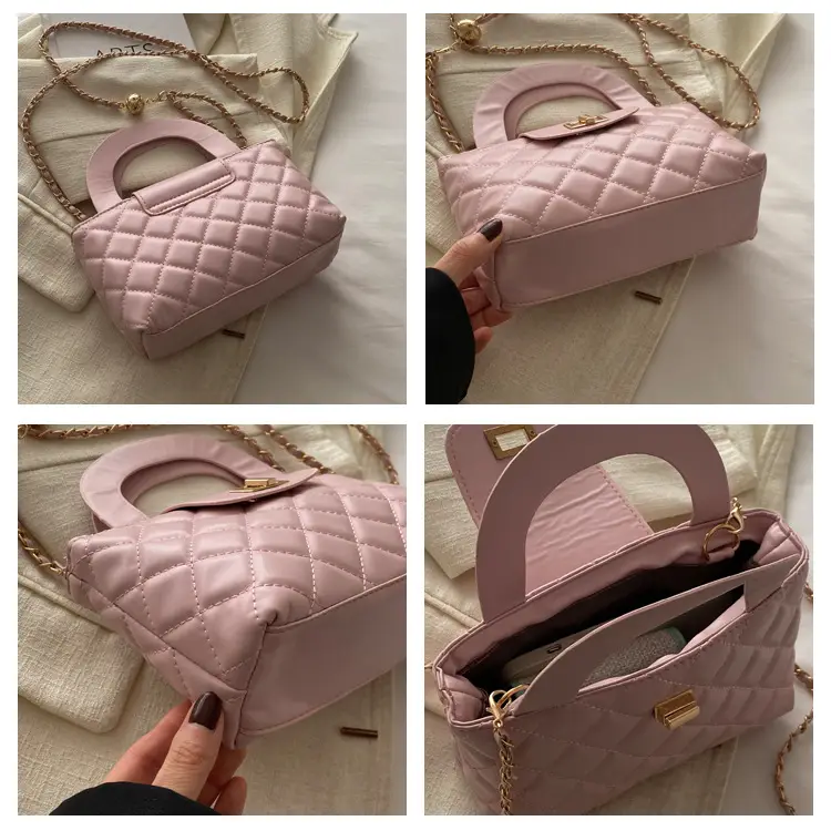 Pink Rhombic Chain Embroidery Shoulder Bag for Women — feature 9
