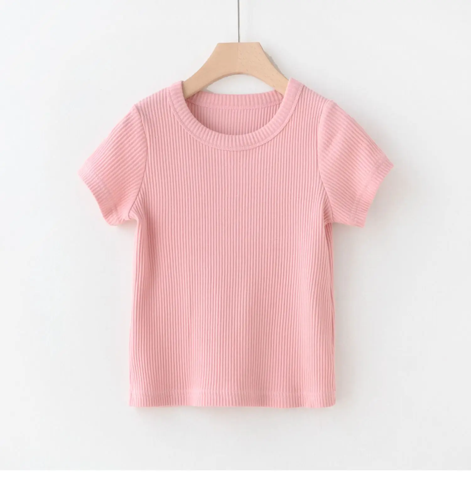 Children Cotton Pit-strip T-shirt Round Neck Short Sleeve Summer Wear — feature 17