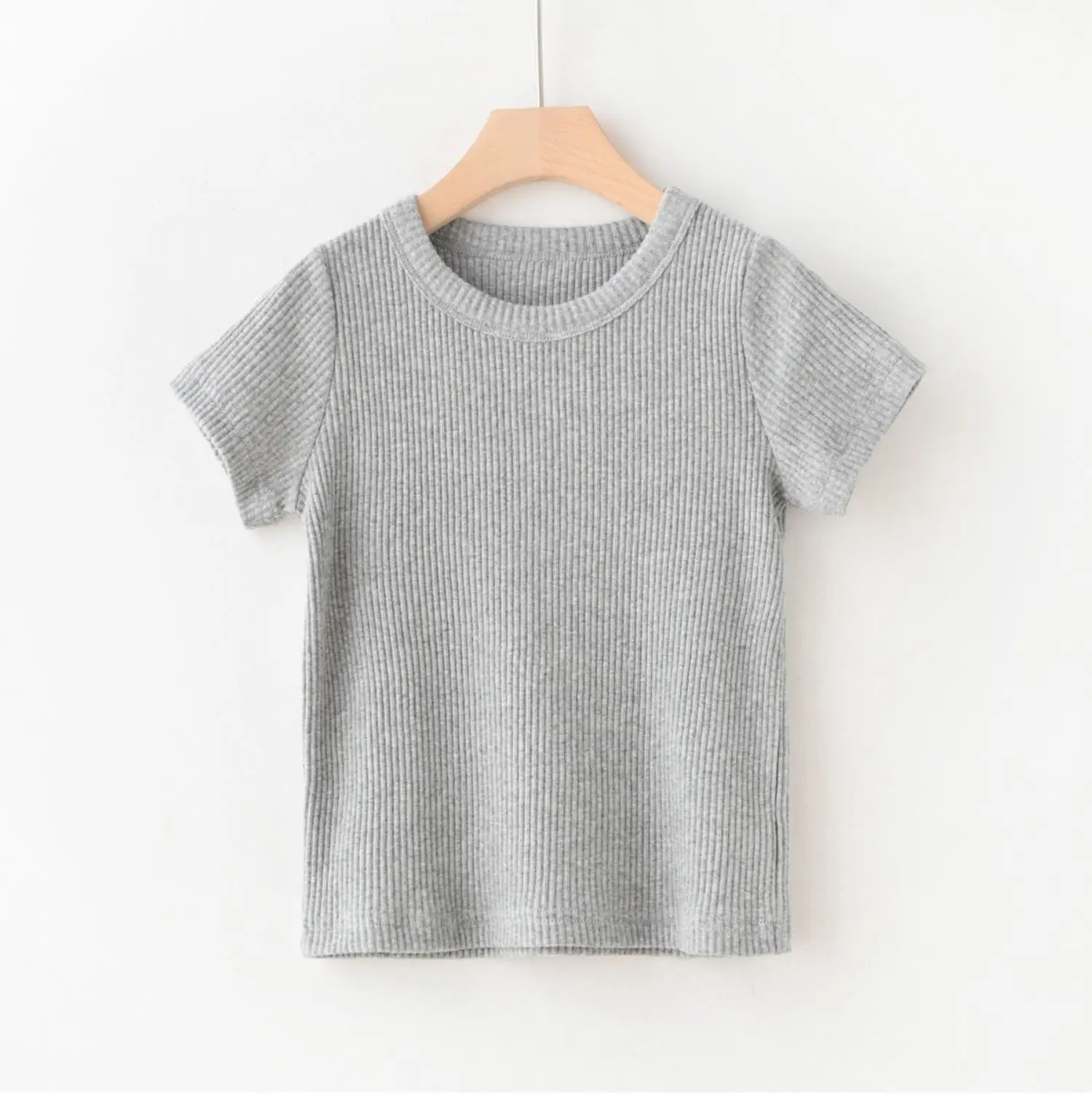Children Cotton Pit-strip T-shirt Round Neck Short Sleeve Summer Wear — feature 21