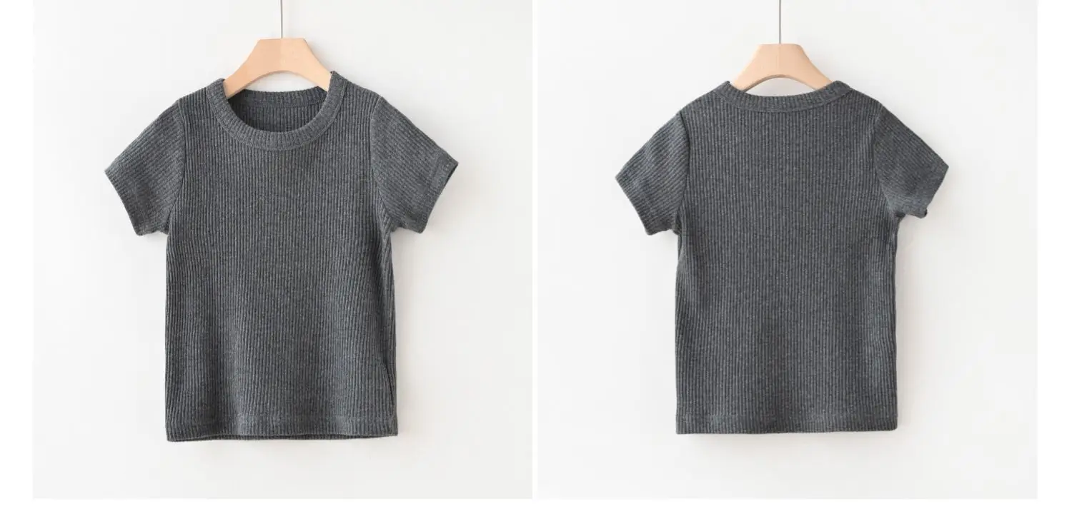 Children Cotton Pit-strip T-shirt Round Neck Short Sleeve Summer Wear — feature 5