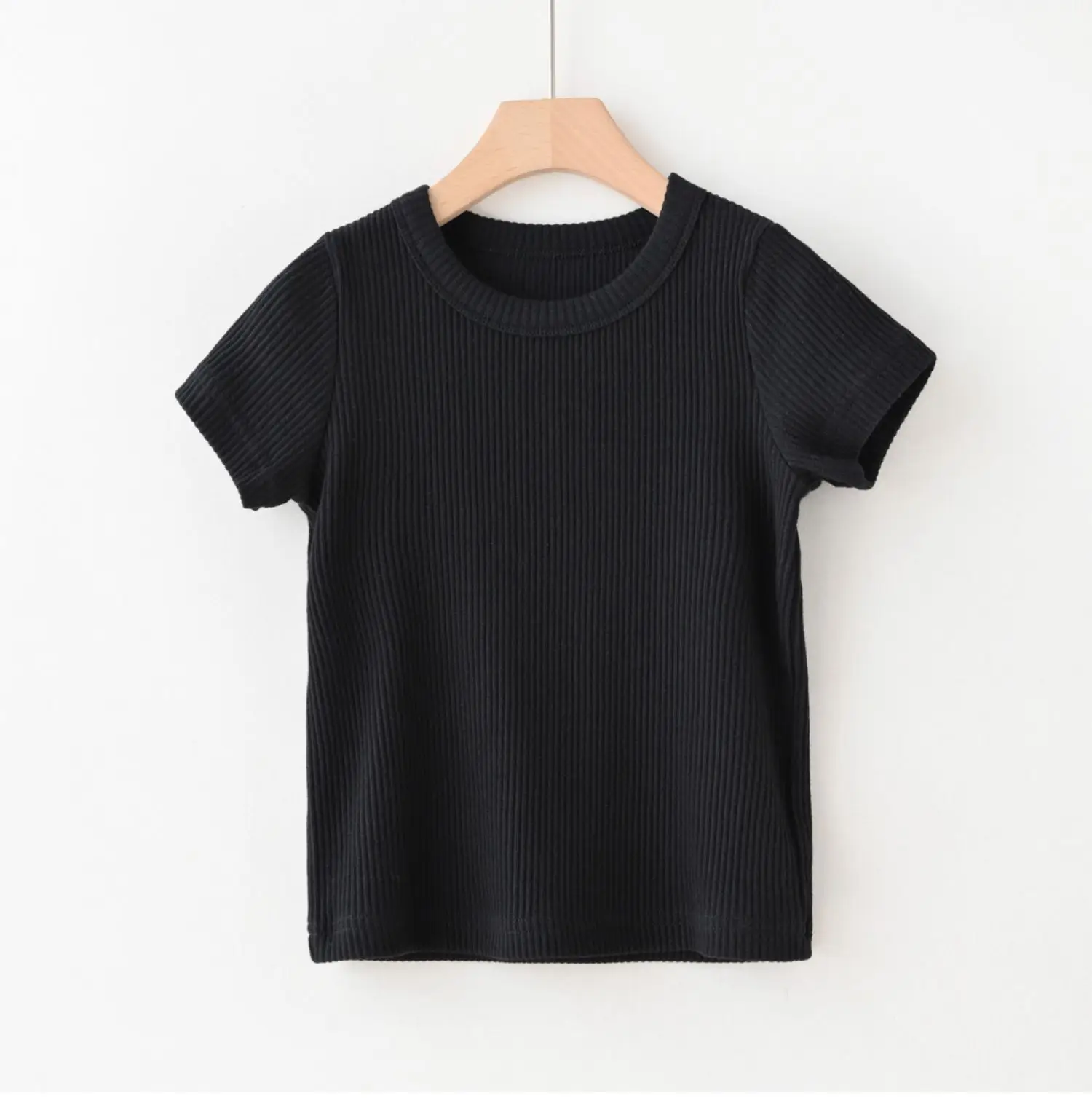 Children Cotton Pit-strip T-shirt Round Neck Short Sleeve Summer Wear — feature 9