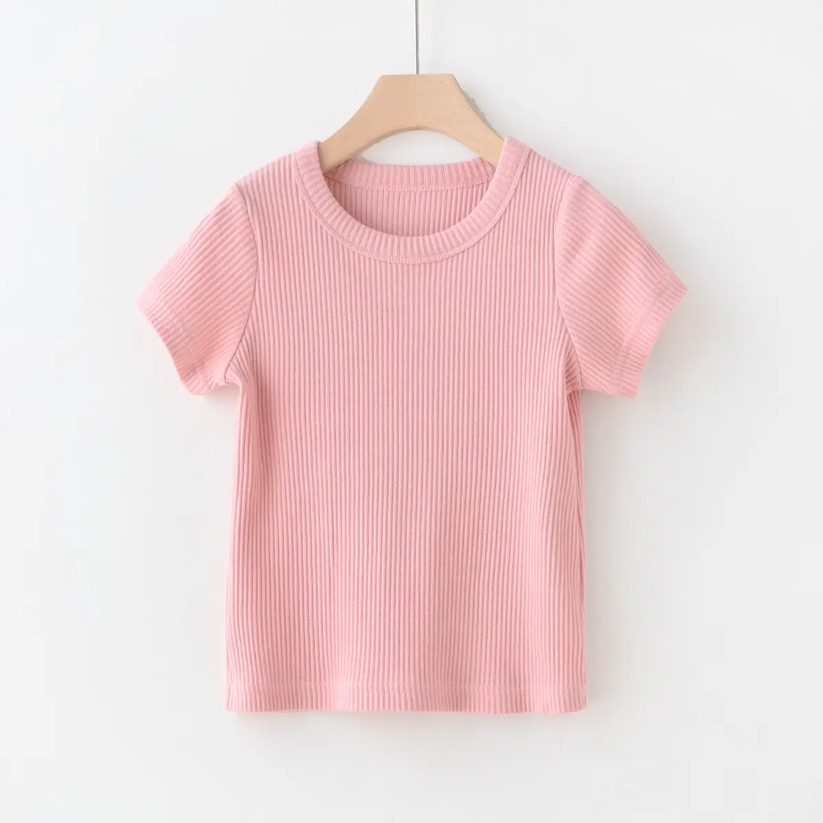 Children Cotton Pit-strip T-shirt Round Neck Short Sleeve Summer Wear - Image 2