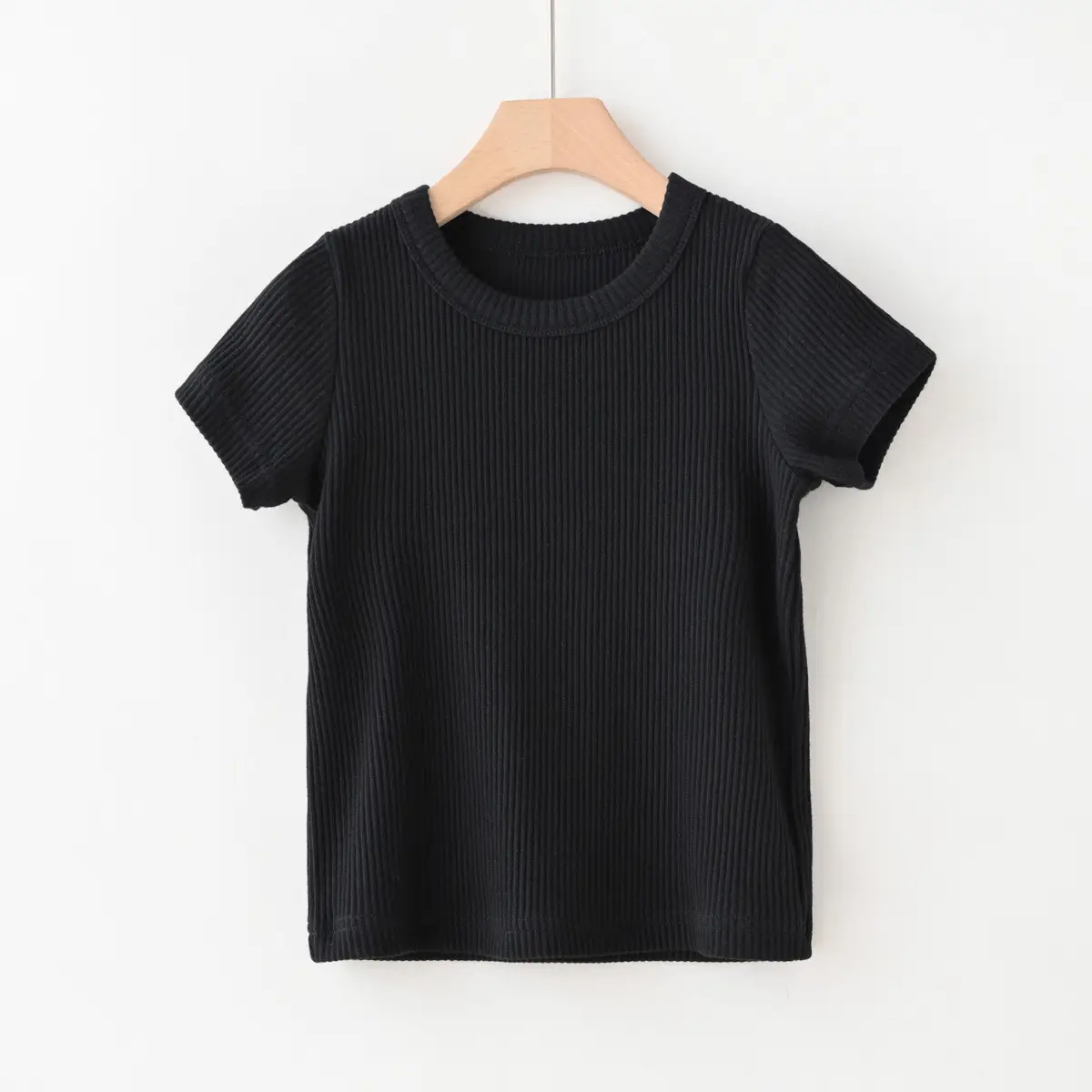 Children Cotton Pit-strip T-shirt Round Neck Short Sleeve Summer Wear - Image 3