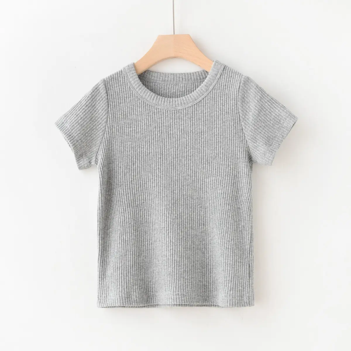 Children Cotton Pit-strip T-shirt Round Neck Short Sleeve Summer Wear - Image 5