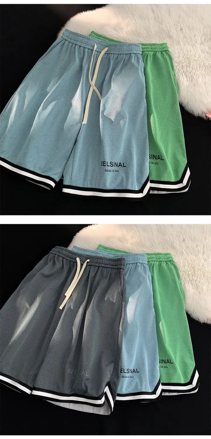 Men's Blue Basketball Shorts Wide Leg Casual Shorts — feature 10