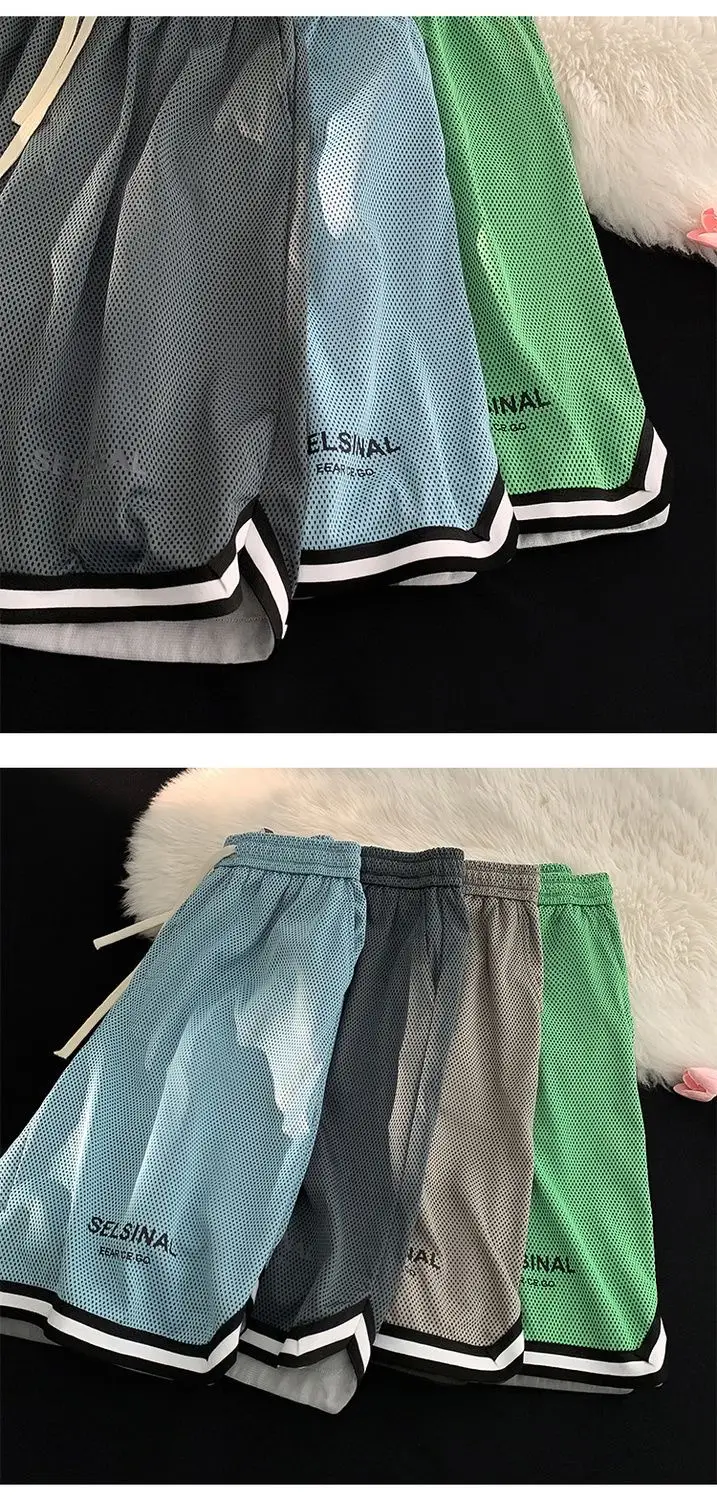 Men's Blue Basketball Shorts Wide Leg Casual Shorts — feature 11