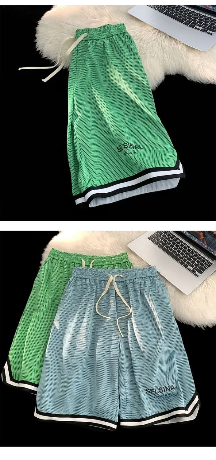 Men's Blue Basketball Shorts Wide Leg Casual Shorts — feature 14