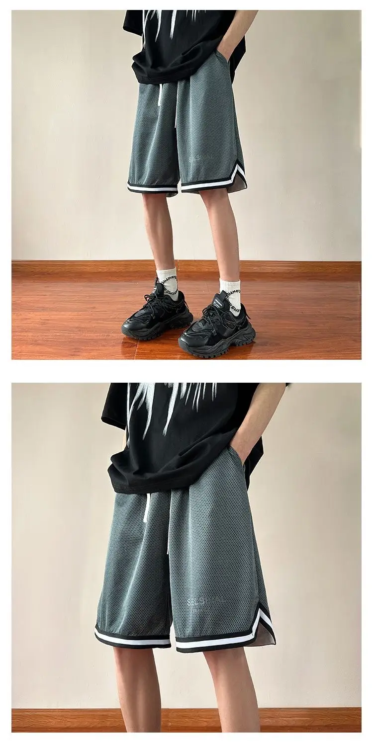 Men's Blue Basketball Shorts Wide Leg Casual Shorts — feature 16